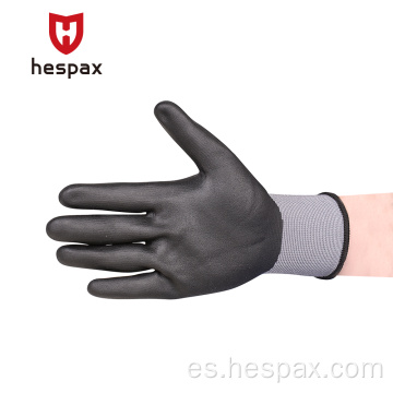 Guantes de construcción de palma de nitrilo arenoso hespax 13g negro